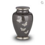 Metalen urn klassiek model in antracietgrijs met zilverkleur  en vlinders| fp-HU 110