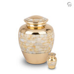 Metalen urn klassiek model in goudkleur met parelmoer| fp-HU 184