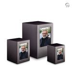 Persoonlijke handgemaakte houten MDF urn met foto zwart medium| fp-MPG 003 M