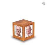 Persoonlijke handgemaakte houten MDF urn met foto's lichtbruin groot| fp-MPG 004 L