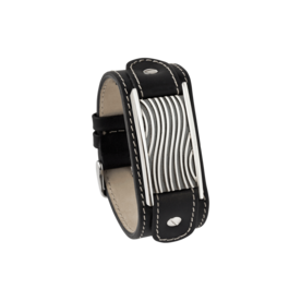 As armband wave, kalfsleren band zwart | tw-405