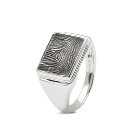 Rechthoekige ring van zilver met vingerafdruk Stripe | sy-453 S