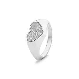 Zilveren hartvormige zegelring met diamant en vingerafdruk | sy-471 S