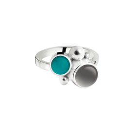 Zilveren elegante asring met maansteen en amazoniet| tw-554