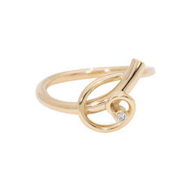 Gouden as ring fantasie krulring met briljant 0.03 CT  | tw-824
