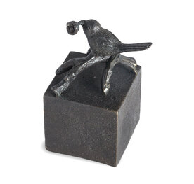Handgemaakte mini urn van brons met vogel op een tak| ds-B-06