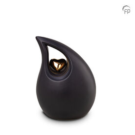 Keramische urn Mastaba zwart met hartje Medium | fp-KU 004 M