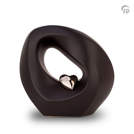 Keramische urn Mastaba mat zwart met hartje Medium | fp-KU 040 M