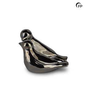 Keramische kunst urn keepsake Whistling Bird model 2 vogels zilverkleur | fp-FPU 087