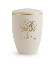 Klassieke metalen sierurn Edition Melina creme met boom   | vo-370671