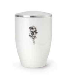 Klassieke metalen sierurn Edition Melina wit met roos  | vo-370043