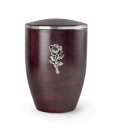 Klassieke metalen sierurn Edition Melina Palissanderhoutlook met roos  | vo-372643