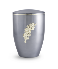 Klassieke metalen sierurn Edition Melina antraciet grijs met roos  | vo-375043