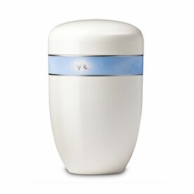Metalen urn wit met decoratieve afbeelding vredesduif | wd-UH3818