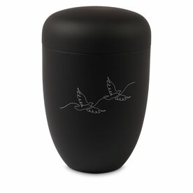Metalen urn zwart met moderne afbeelding duiven in lijnen | wd-UH3670A4WD25