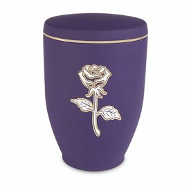 Metalen urn paars met moderne afbeelding roos in wit en goud | wd-UH7642