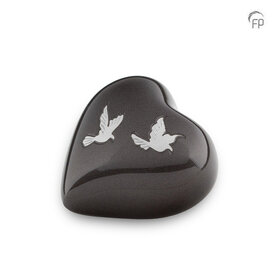 Metalen urn exclusieve FP-Originals collectie Odyssee hart antracietgrijs met vogels keepsake | fp-FPU 127