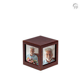 Persoonlijke handgemaakte houten MDF urn met foto's donkerbruin groot| fp-MPG 006 L