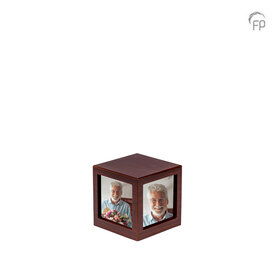 Persoonlijke handgemaakte houten MDF urn met foto's donkerbruin small | fp-MPG 006 S