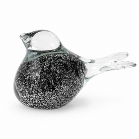 Glazen geblazen vogel urn zwart zilverstof| ls-KU.12.BC.SV
