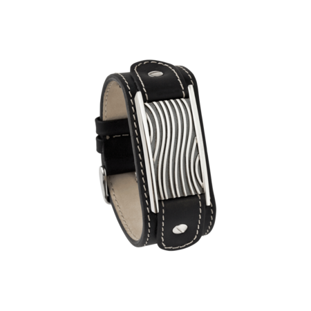As armband wave, kalfsleren band zwart | tw-405