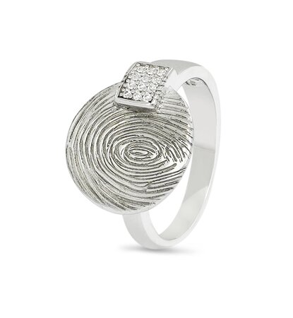 Ring met ronde schijf  vingerafdruk en zirkonia | sy-413 S