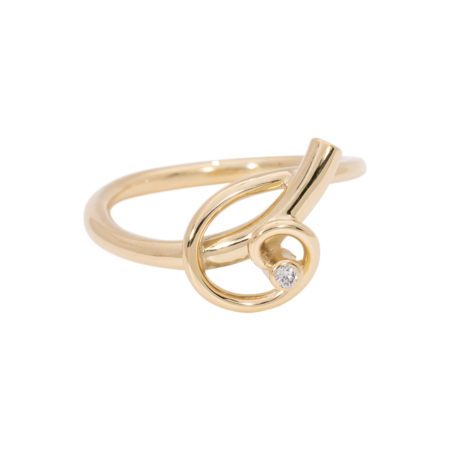 Gouden as ring fantasie krulring met briljant 0.03 CT  | tw-824