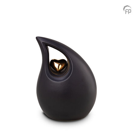Keramische urn Mastaba zwart met hartje Medium | fp-KU 004 M