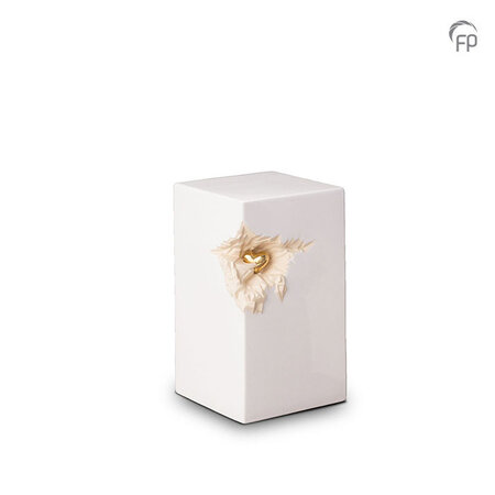 Keramische urn Mastaba wit met hartje Medium | fp-KU 016 M