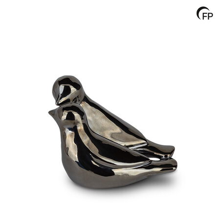 Keramische kunst urn keepsake Whistling Bird model 2 vogels zilverkleur | fp-FPU 087