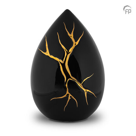 Keramische urn Kintsugi glans zwart | fp-KU 198