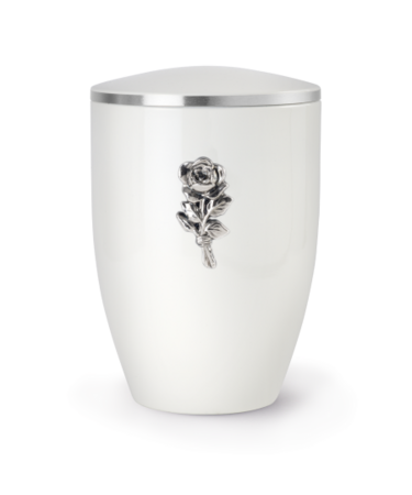Klassieke metalen sierurn Edition Melina wit met roos  | vo-370043