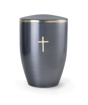 Klassieke metalen sierurn Edition Melina antraciet grijs met kruis  | vo-375067