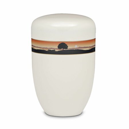 Metalen urn wit met decoratieve afbeelding boom | wd-UH3810