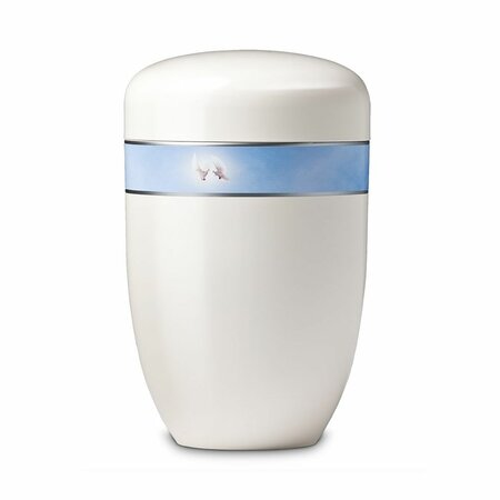 Metalen urn wit met decoratieve afbeelding vredesduif | wd-UH3818