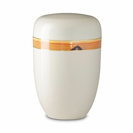 Metalen urn wit met decoratieve afbeelding steiger aan het water | wd-UH3826