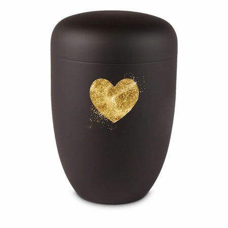 Metalen urn zwart met moderne afbeelding gouden hart | wd-UH3670WD