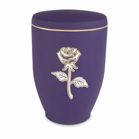 Metalen urn paars met moderne afbeelding roos in wit en goud | wd-UH7642