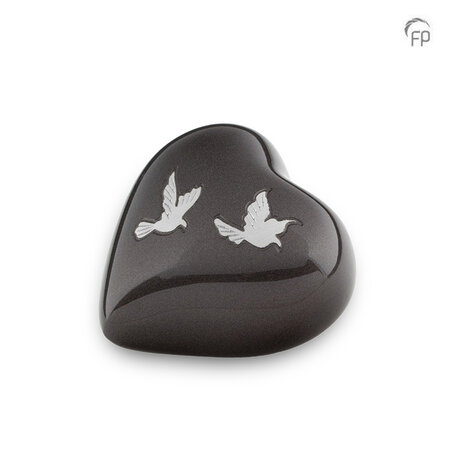 Metalen urn exclusieve FP-Originals collectie Odyssee hart antracietgrijs met vogels keepsake | fp-FPU 127