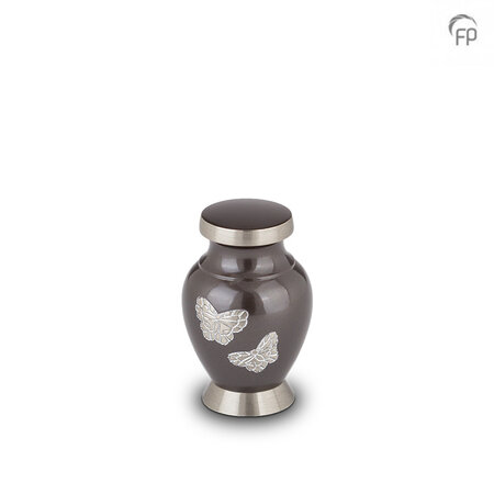 Metalen urn klassiek model in antracietgrijs met zilverkleur  en vlinders keepsake| fp-HU 110 K
