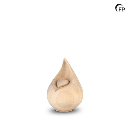 Elegante houten design urn Celest collectie druppelvorm met hartje keepsake | fp-FPU 031 K