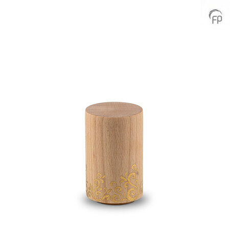 Elegante houten design urn Urna collectie cilindervorm goudkleurig versiering keepsake | fp-WU 010 K