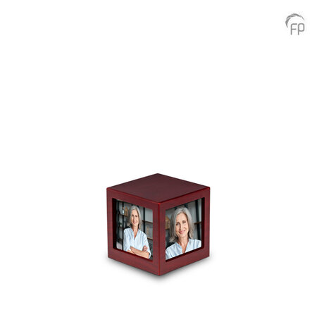 Persoonlijke handgemaakte houten MDF urn met foto's wijnrood small | fp-MPG 005 S