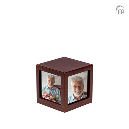 Persoonlijke handgemaakte houten MDF urn met foto's donkerbruin groot| fp-MPG 006 L