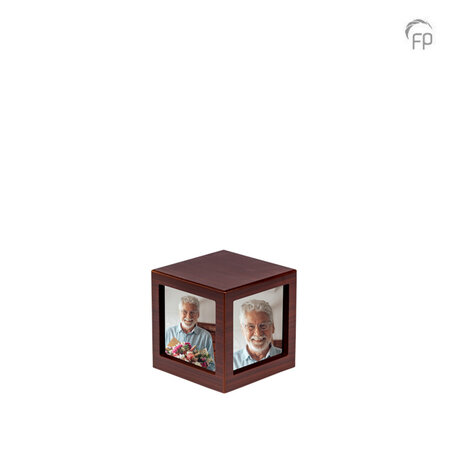 Persoonlijke handgemaakte houten MDF urn met foto's donkerbruin small | fp-MPG 006 S