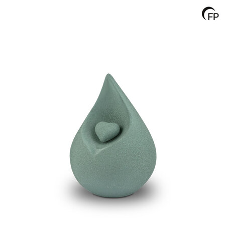 Biologische mini urn Celest model traan met hartje patinagroen | fp-FPU 024 S