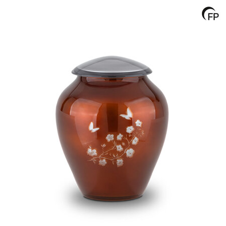 Glazen urn Memory Crystal met vlinders en bloemen terracotta | fp-GU 088