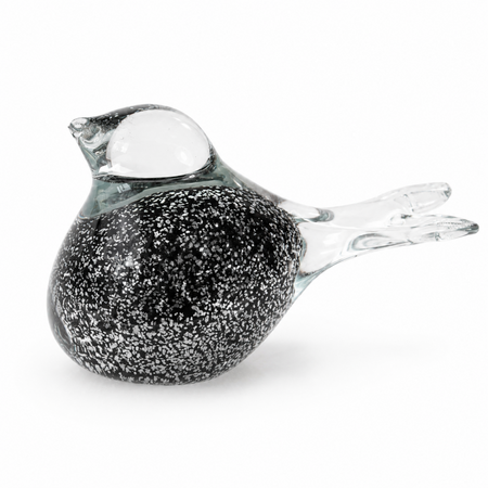 Glazen geblazen vogel urn zwart zilverstof| ls-KU.12.BC.SV