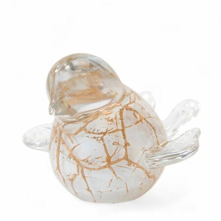 Glazen geblazen vogel urn wit goudkleurig met vleugel | ls-KUW.12.WH