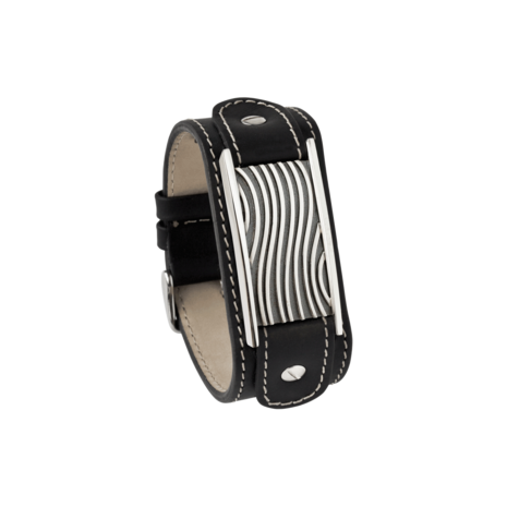 As armband wave, kalfsleren band zwart | tw-405